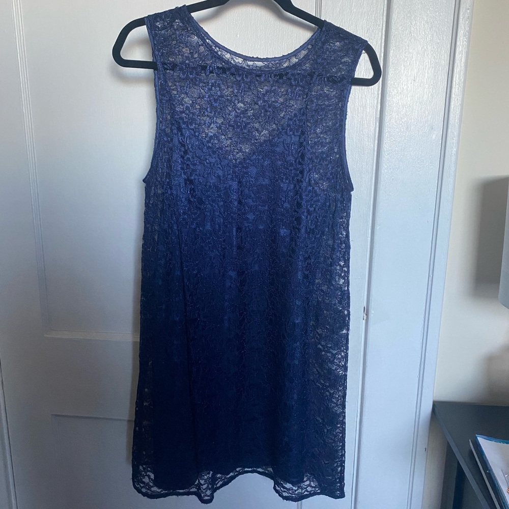 Blue lace shift dress with slip included